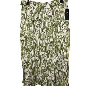 Alice Blue Green/White Pleated Leaf Print Midi Skirt Size Large